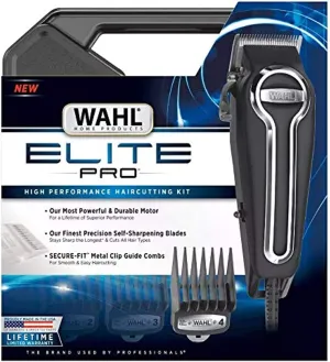 WAHL Clipper Elite Pro High Performance Haircut Kit for Men with Hair Clippers, Secure fit Guide Combs with Stainless Steel Clips by The Brand Used by Professionals. #79602