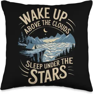 Wake Up Above the Clouds Alpine Camping Throw Pillow