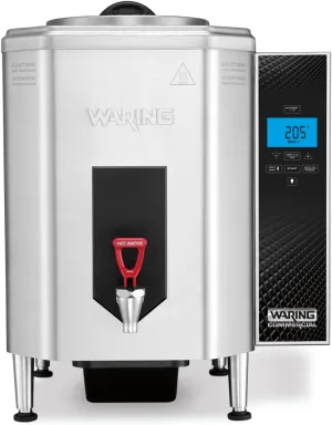 Waring Commercial Hot Water Dispenser, Stainless Steel, LCD Digital Programmable, 10 Gallon Capacity, Spigot, Foodservice Grade for Restaurants, Drink Bars, Catering Banquets, 208V, 2800W, 6-15P Plug