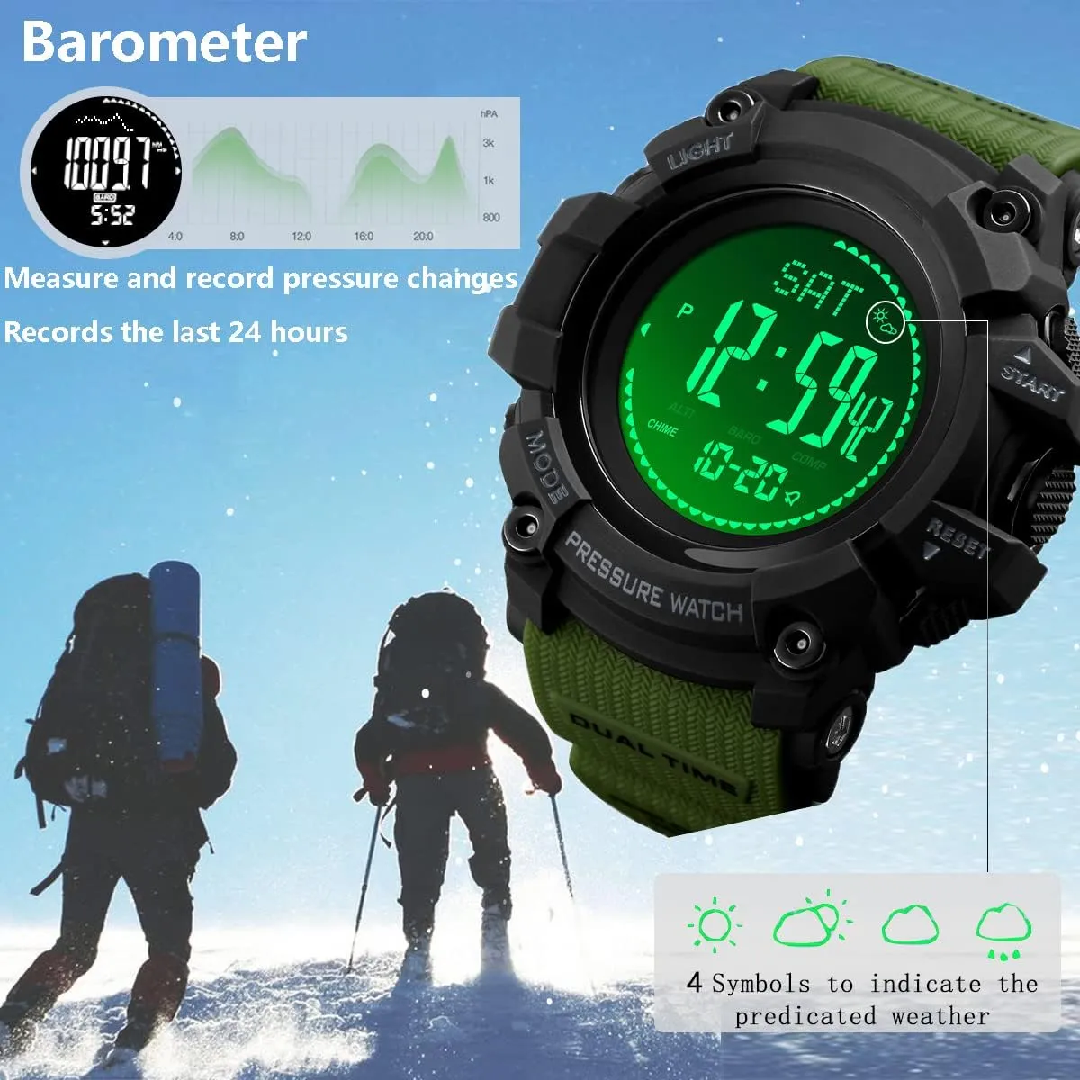Watch Compass, Altimeter Barometer Thermometer Temperature, Pedometer, Military Army Waterproof Outdoors Sport Digital Watch for Men