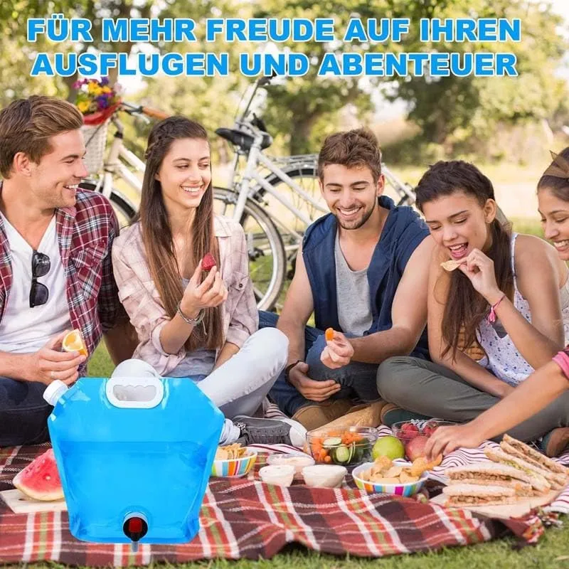 Water Container With Tap, Collapsible Water Container Water Storage for Camping Hiking Backpack Emergency, No-Leak Freezable Foldable Water Bottle 1/2.2 Gallon (10L/2.2Gallon)