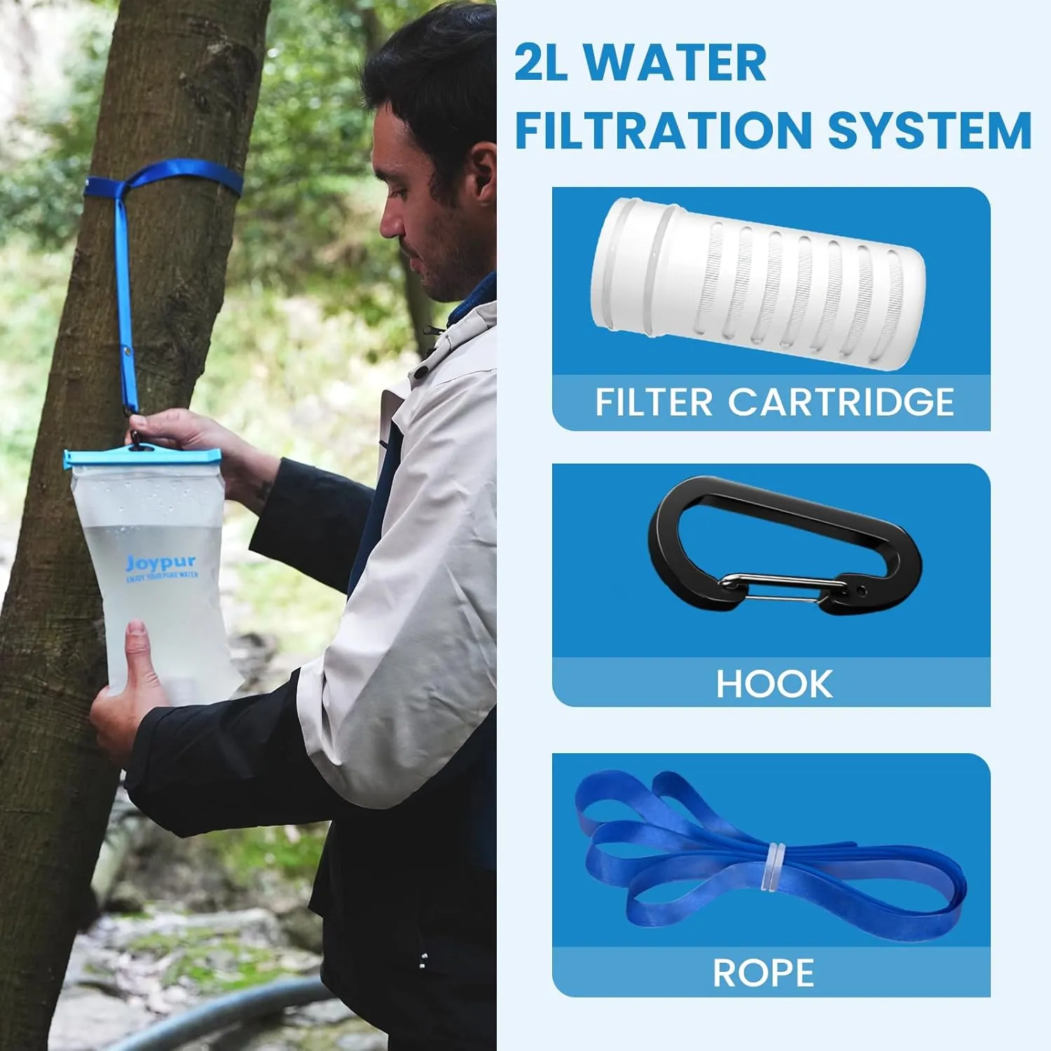 Water Filter Bottle Survival - 650/1000/2000ml Collapsible Water Bottle with NSF/FDA Certification with Filter Squeeze Water Filter Bottle Portable Water Filter Hiking Backpacking Camping