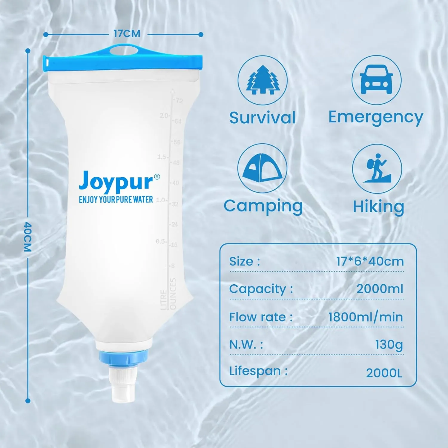 Water Filter Bottle Survival - 650/1000/2000ml Collapsible Water Bottle with NSF/FDA Certification with Filter Squeeze Water Filter Bottle Portable Water Filter Hiking Backpacking Camping
