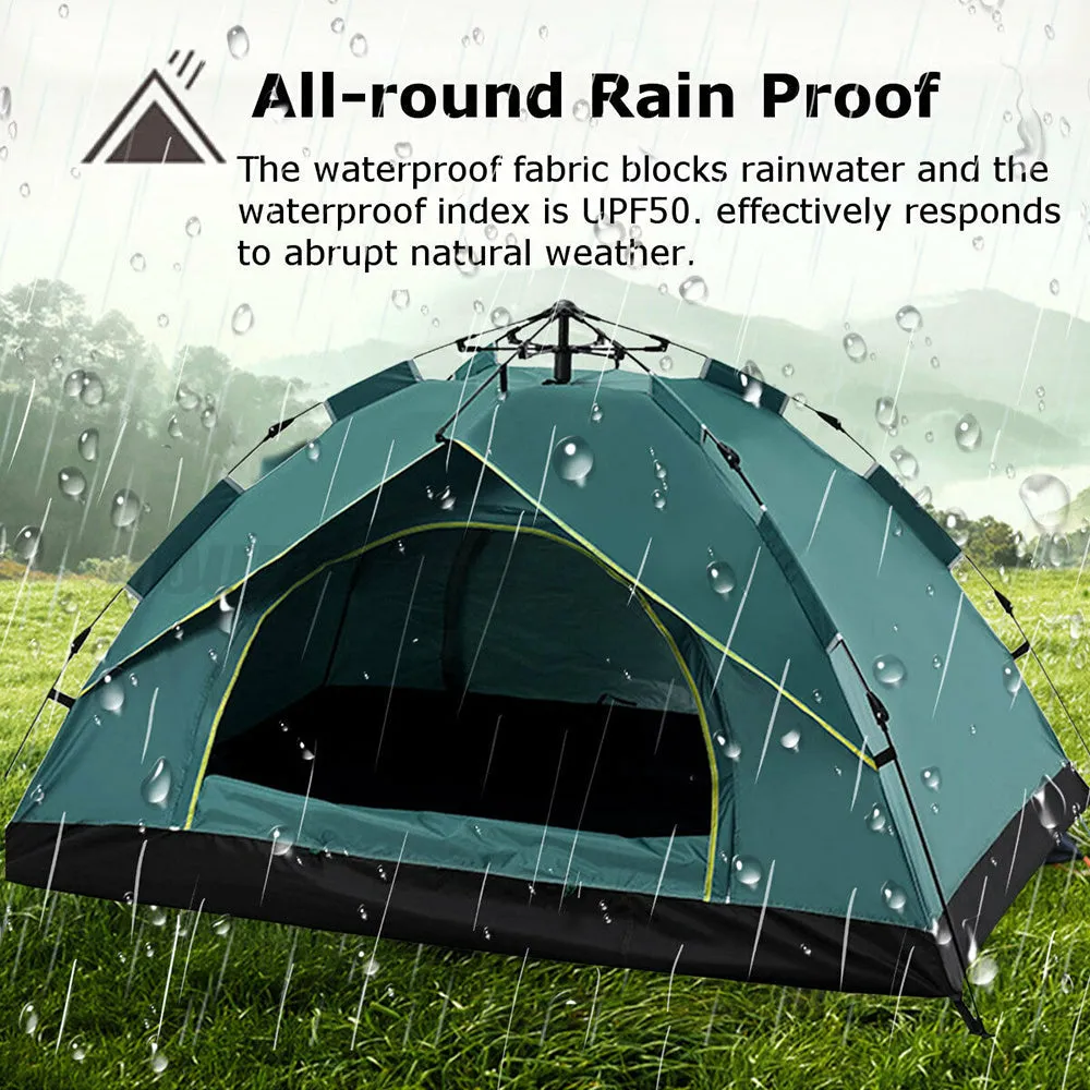 Waterproof Automatic Camping Tent 3-4 Person Come with Moisture Proof Pad(Blue)-QLD_Rural