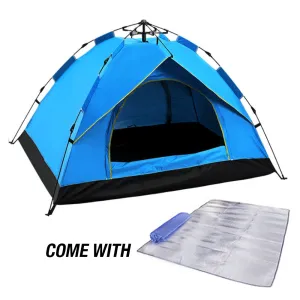 Waterproof Automatic Camping Tent 3-4 Person Come with Moisture Proof Pad(Blue)-QLD_Rural