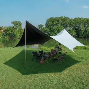 Waterproof Camping Tarp with 2 Poles Backpacking Tarp Tent Ultralight Multipurpose Hexagon Tarpaulin Shelter Tent Groundsheet Hammock Tarp Rain Fly for Outdoor Adventure Hiking Tent,23m²