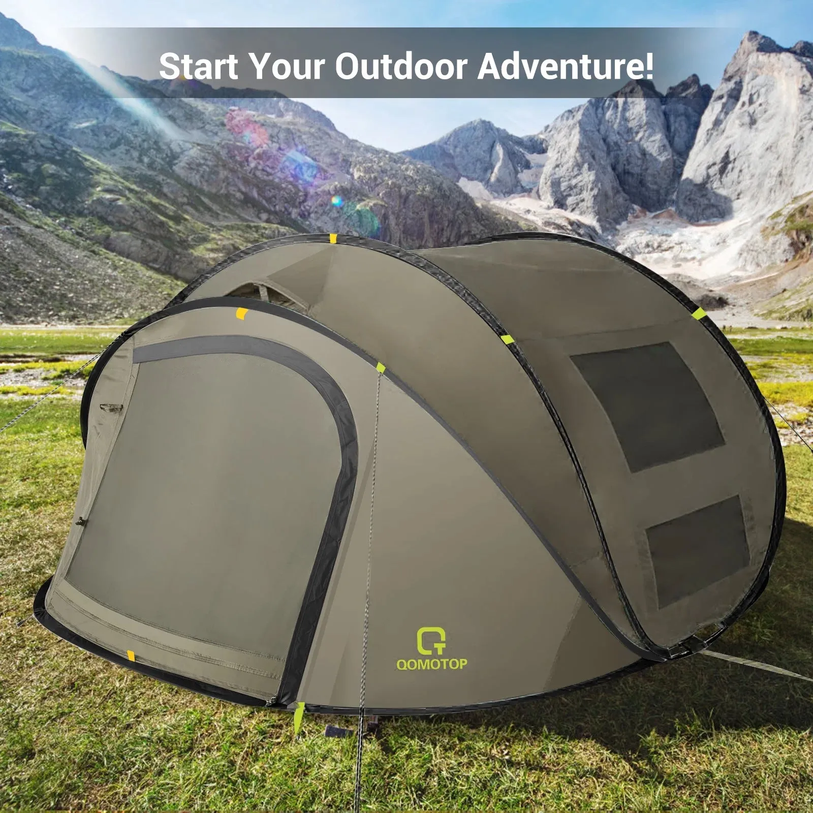 Waterproof Camping Tent for Four with Automatic Setup and Spacious Side Screen Windows
