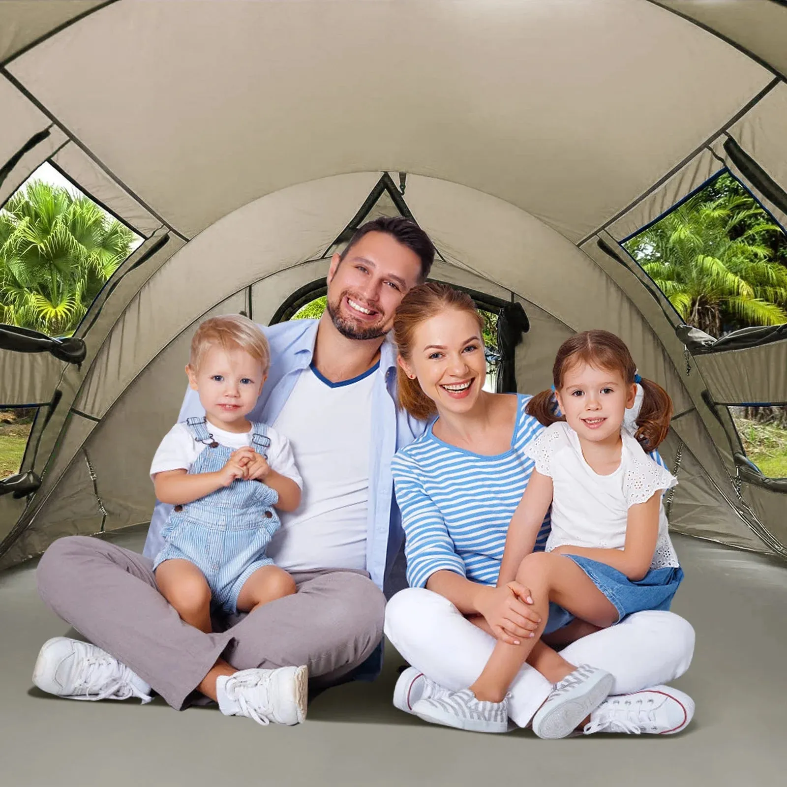 Waterproof Camping Tent for Four with Automatic Setup and Spacious Side Screen Windows