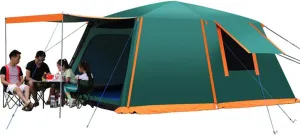 Waterproof Dome Tent with Porch Automatic Pop Up Tent Sun Shelter Easy Set Up Double Layer Family Camping Tents with Carrying Bag for Outdoor Camping, Fishing, BBQ, 5, Green