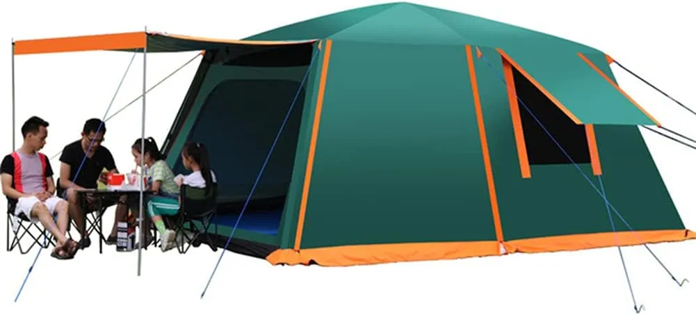 Waterproof Dome Tent with Porch Automatic Pop Up Tent Sun Shelter Easy Set Up Double Layer Family Camping Tents with Carrying Bag for Outdoor Camping, Fishing, BBQ, 5, Green