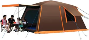 Waterproof Dome Tent with Porch Automatic Pop Up Tent Sun Shelter Easy Set Up Double Layer Family Camping Tents with Carrying Bag for Outdoor Camping, Fishing, BBQ