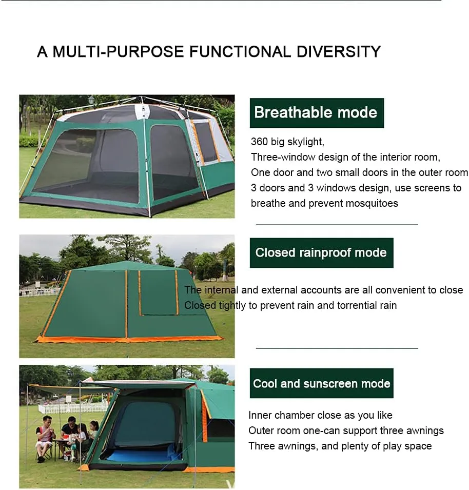 Waterproof Dome Tent with Porch Automatic Pop Up Tent Sun Shelter Easy Set Up Double Layer Family Camping Tents with Carrying Bag for Outdoor Camping, Fishing, BBQ