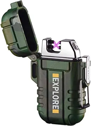 Waterproof Lighter Outdoor Windproof Lighter Dual Arc Lighter Electric Lighters USB Rechargeable-Flameless-Plasma Lighter for Camping,Hiking