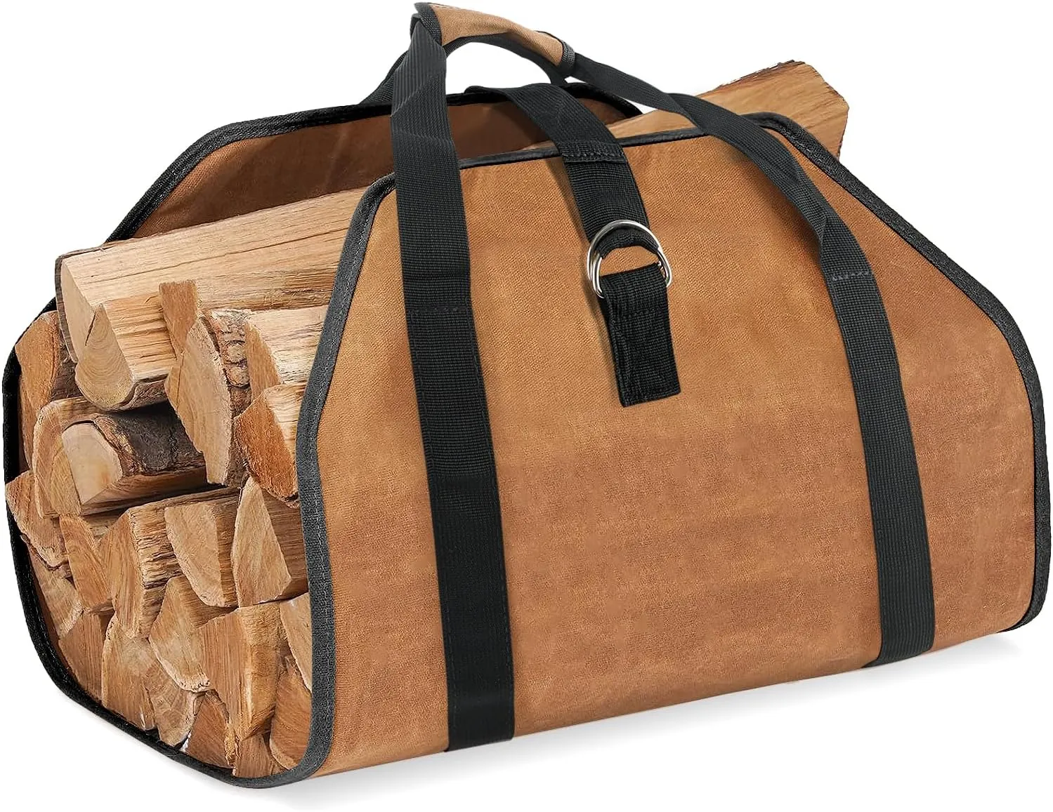 Waxed Canvas Log Carrier Bag, Durable Wood Tote Water Resistant for Indoor Outdoor, Fireplace Stove Accessories Firewood Wood Carrying Bag at Home or for Camping Trip Christmas Gift