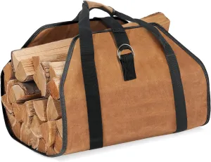 Waxed Canvas Log Carrier Bag, Durable Wood Tote Water Resistant for Indoor Outdoor, Fireplace Stove Accessories Firewood Wood Carrying Bag at Home or for Camping Trip Christmas Gift
