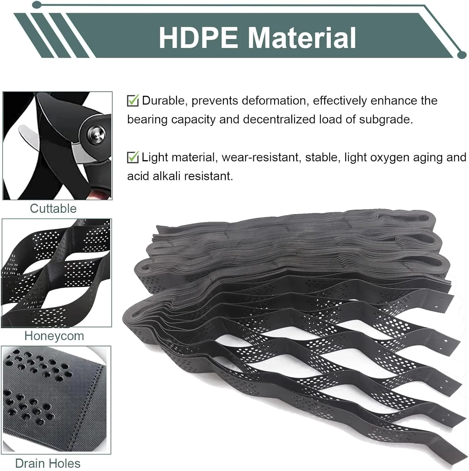 WDJBPSH Ground Stabilisation Grid for Slopes, Heavy Duty Embankment Protection Geocells Grid Paver, 5cm Tall Polyethylene Honeycomb Hillside Support Mesh for Retaining Wall(1mx5m)