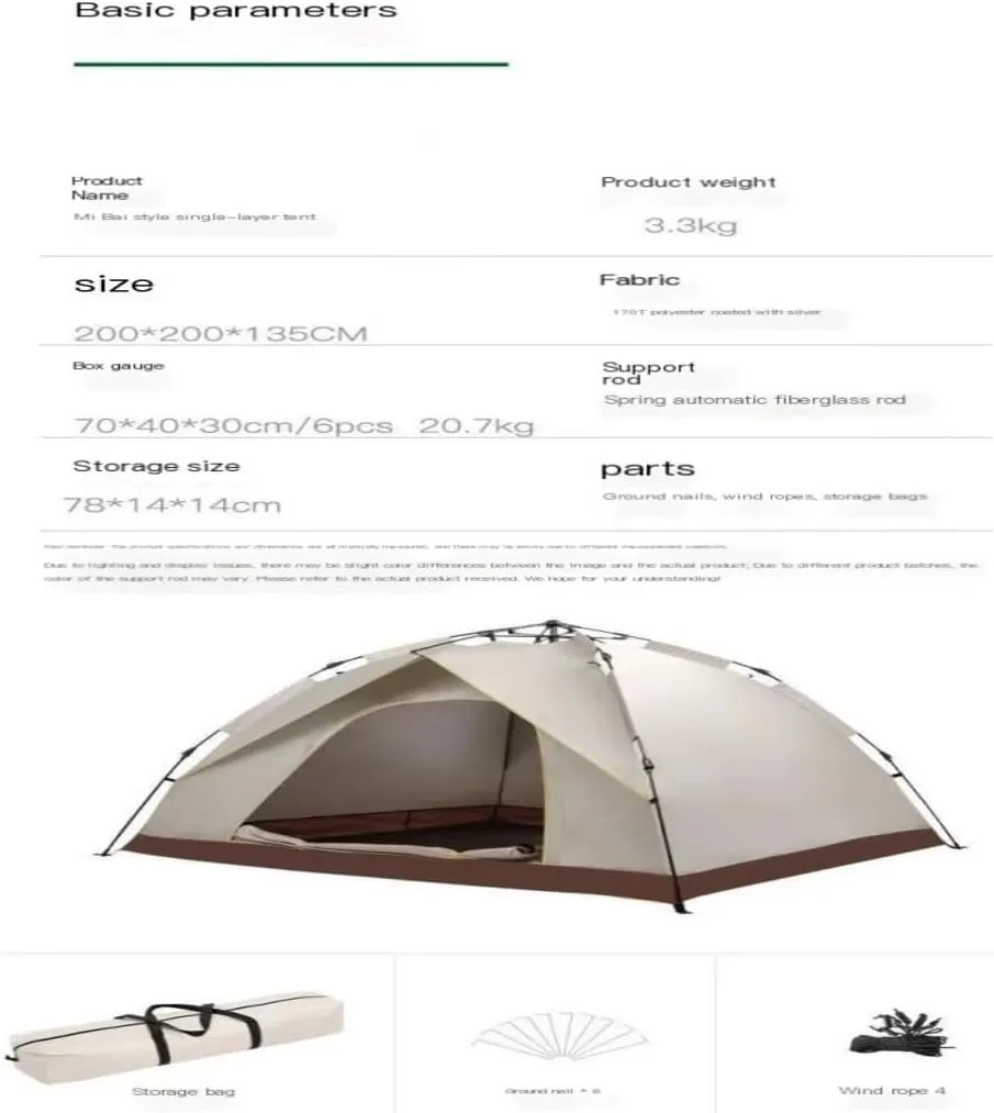 Weatherproof Tents Outdoor Tent, Fully Automatic Quick-Opening Tent, Installation-Free Portable Double-Layer Camping Tent Camping and Hiking Tents