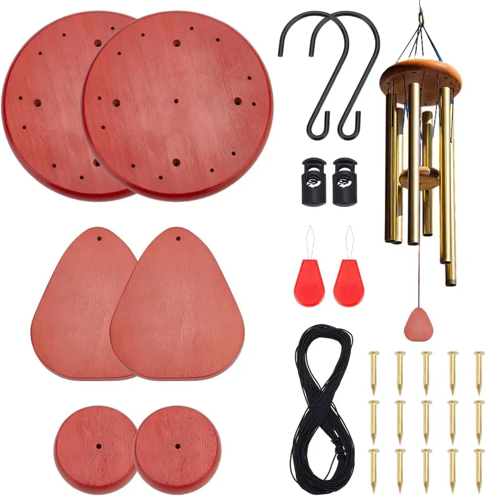 WEBEEDY Wind Chime Parts Replacement Windchimes Repair Kit Chime Catcher Bell DIY, Includes Round Top Accessories for Christmas Wood Wind Chimes Gift Making, Outdoor Garden Patio Decoration