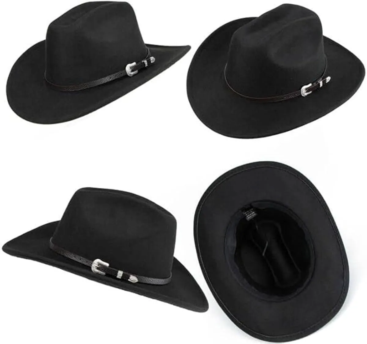 Western Cowboy Hat for Men Women Classic Roll Up Fedora Hat with Buckle Belt(Size:M-L)