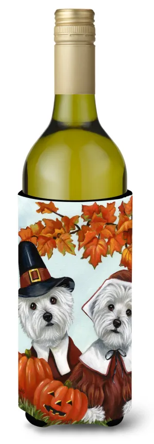 Westie Thanksgiving Pilgrims Wine Bottle Hugger PPP3235LITERK