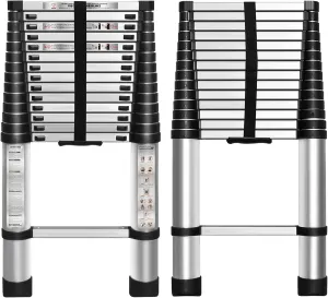 WFLNHB 14.5 FT Telescoping Ladder One Button Retraction Aluminum Extension Ladder Collapsible Suitable for Outdoor or Indoor