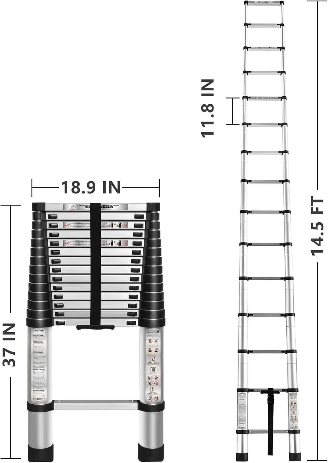WFLNHB 14.5 FT Telescoping Ladder One Button Retraction Aluminum Extension Ladder Collapsible Suitable for Outdoor or Indoor