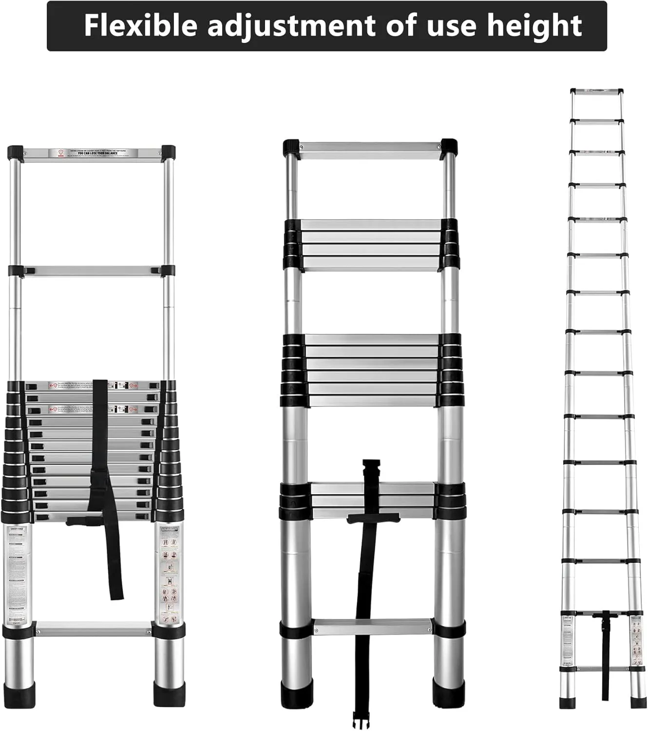WFLNHB 14.5 FT Telescoping Ladder One Button Retraction Aluminum Extension Ladder Collapsible Suitable for Outdoor or Indoor