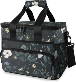 White Camellia Flower Black Watercolor Cooler Bag Insulated Cooler Soft Sided Cooler 24 Can Portable Picnic Bag Large Leakproof Lunch Bag Box for Beach Grocery Camping Travel Car Men Women