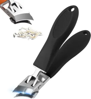 Wide Jaw Opening Anti-Splash Slanted Nail Clipper, Curved Toenail Clippers for Thick Toenails, Ingrown Nail Clippers Wide Jaw Slanted Toenail Clippers for Women and Men (Black)