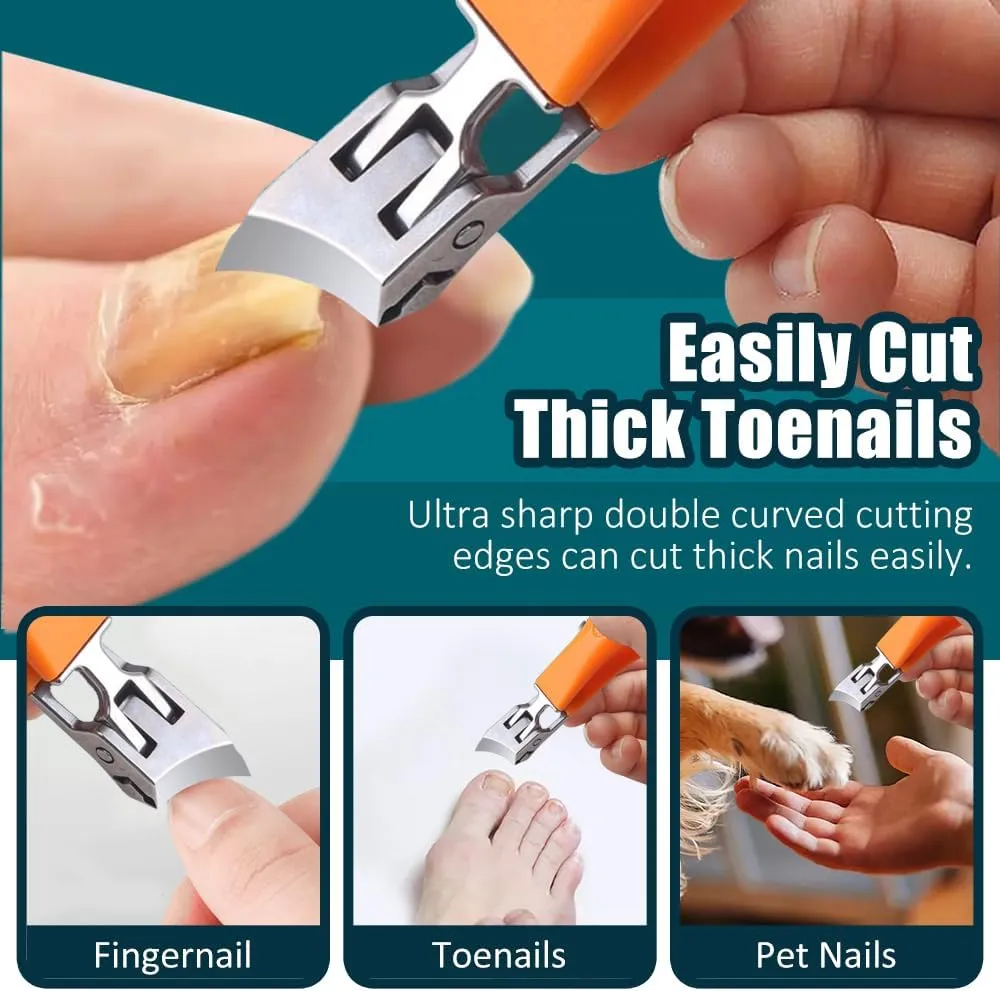 Wide Jaw Opening Anti-Splash Slanted Nail Clipper, Curved Toenail Clippers for Thick Toenails, Ingrown Nail Clippers Wide Jaw Slanted Toenail Clippers for Women and Men (Black)