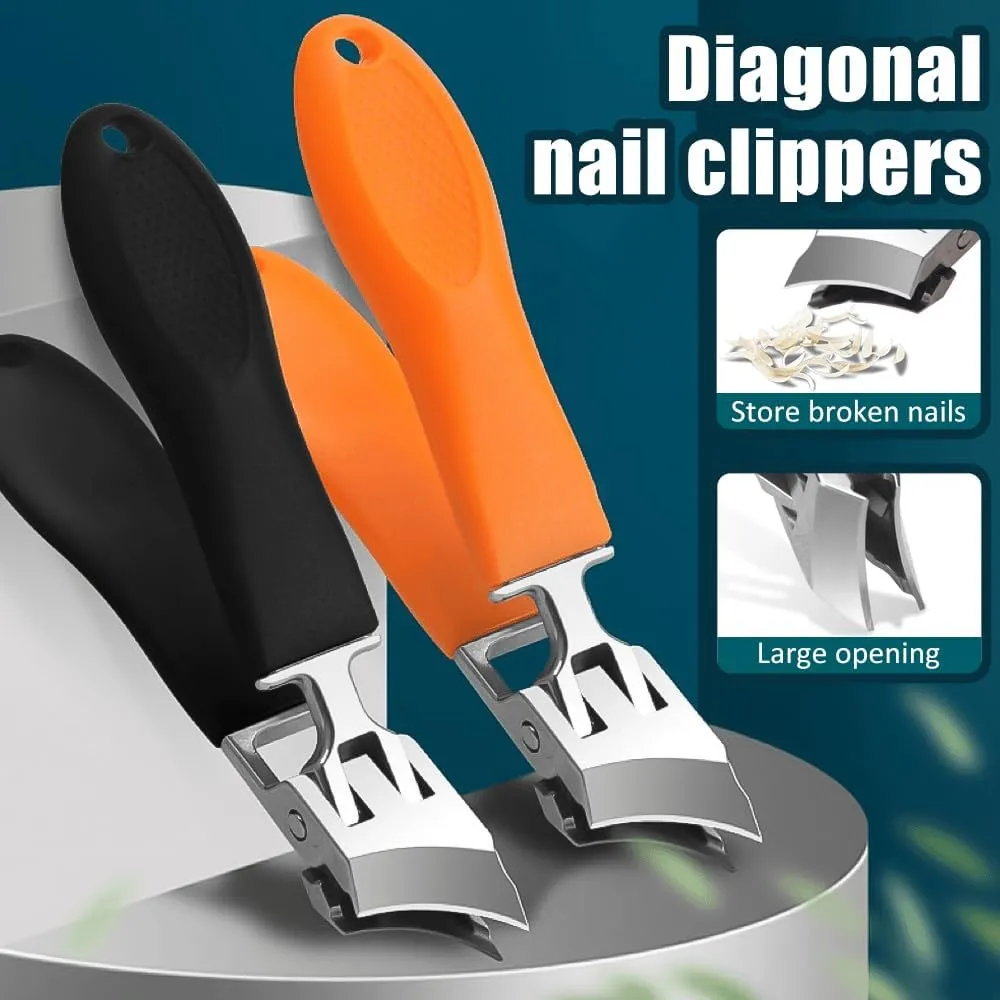 Wide Jaw Opening Anti-Splash Slanted Nail Clipper, Curved Toenail Clippers for Thick Toenails, Ingrown Nail Clippers Wide Jaw Slanted Toenail Clippers for Women and Men (Black)