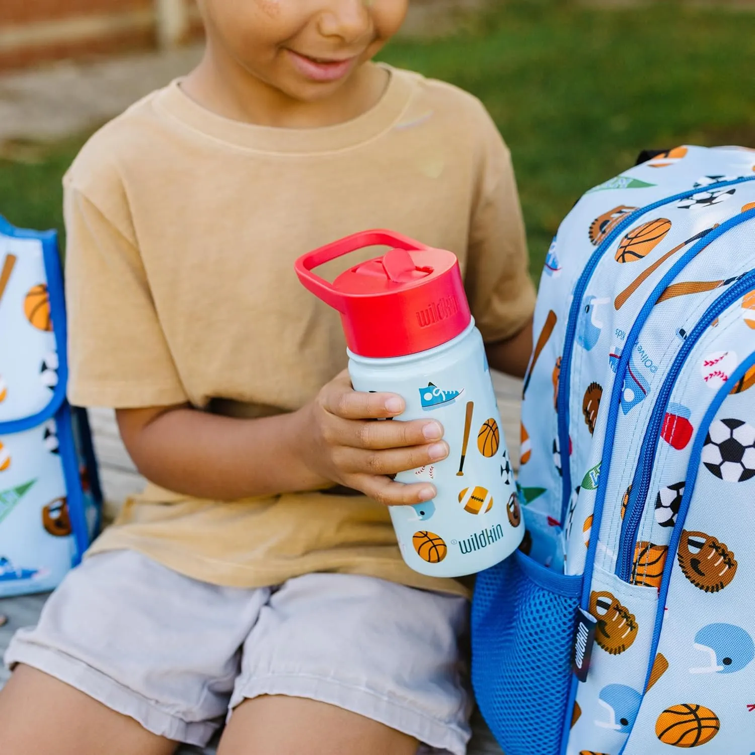 Wildkin Kids 14oz Stainless Steel Water Bottle – BPA-Free, Leakproof, Insulated, Easy-Clean - Game On