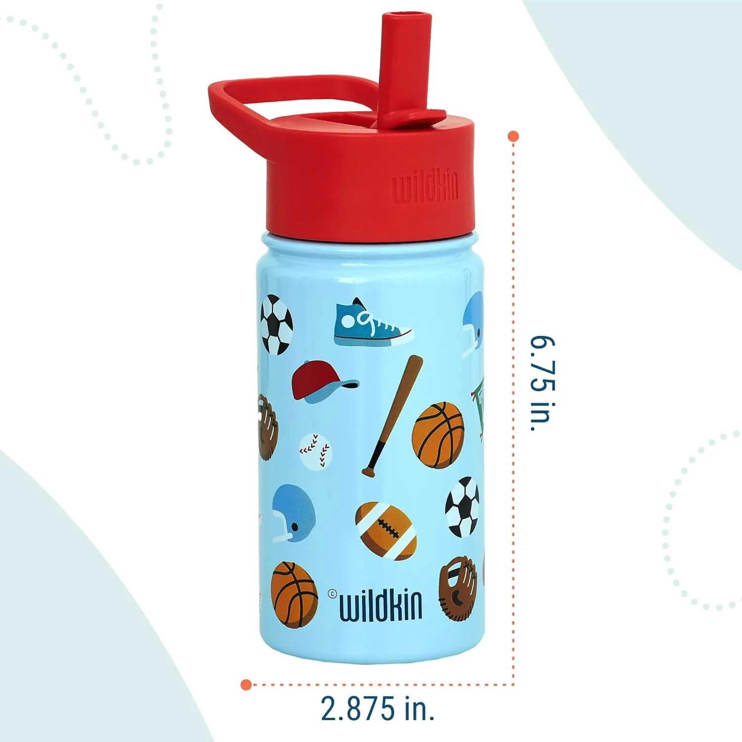 Wildkin Kids 14oz Stainless Steel Water Bottle – BPA-Free, Leakproof, Insulated, Easy-Clean - Game On