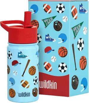 Wildkin Kids 14oz Stainless Steel Water Bottle – BPA-Free, Leakproof, Insulated, Easy-Clean - Game On