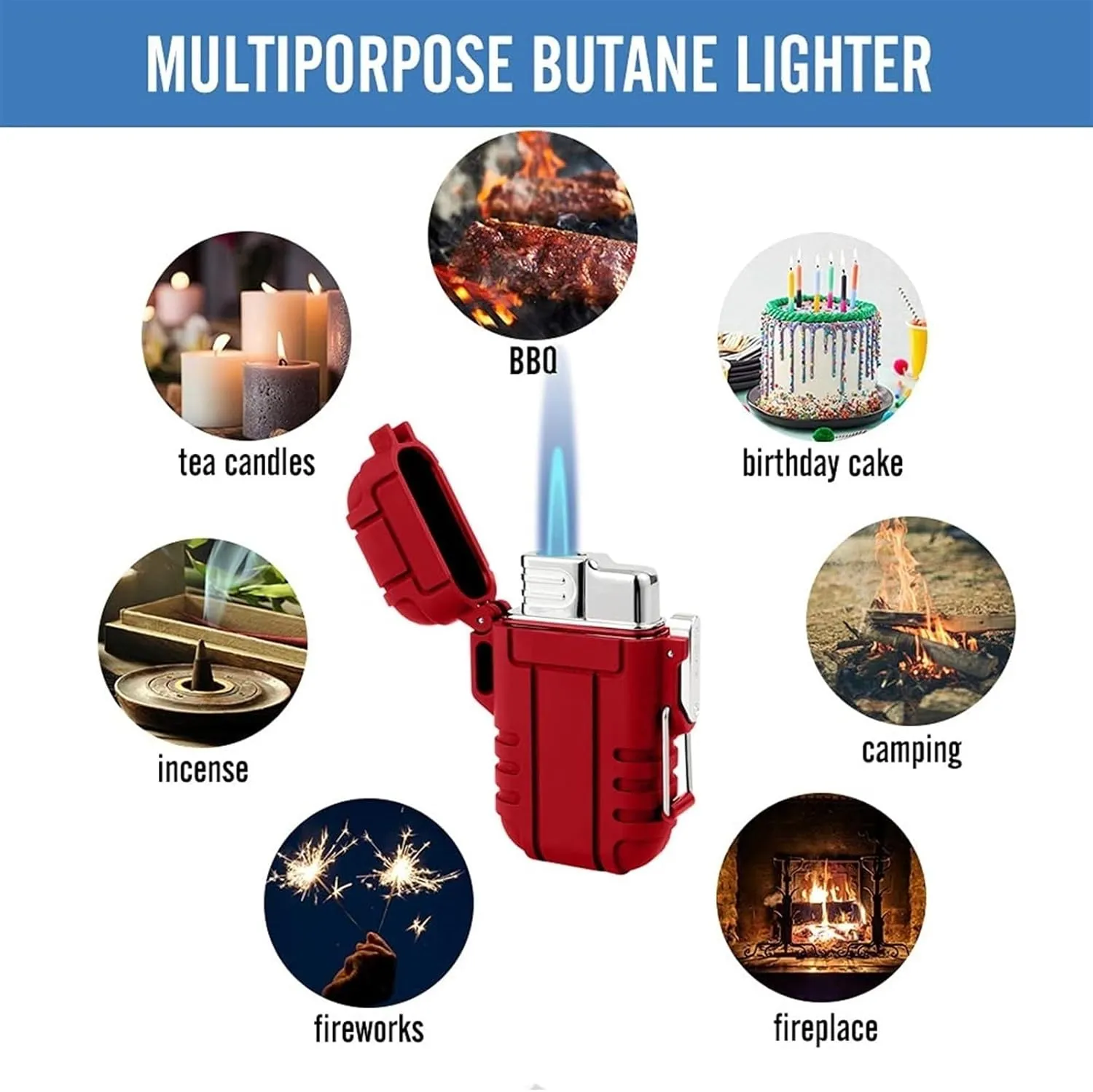 Windproof Lighter,Waterproof Lighter, Camping, Hiking,Lighters,Lighter,Butane Lighter, Jet Flame Lighter, Adjustable Flame Size, Etc(Blue)