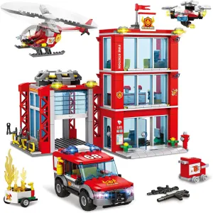 WishaLife City Fire Station Building Blocks Set, Fire Truck, Helicopter, Drone, Rescue Gear, Fire Command Center Playset, Firefighters Roleplay Toy Gifts for Kids Boys Girls Ages 6  (744 Pieces)