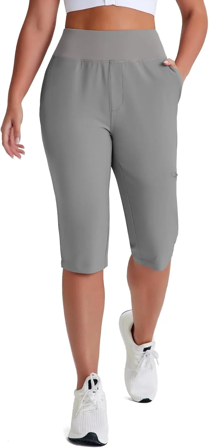 Women's Golf Capri Pants with Zipper Pockets Below The Knee Shorts Lightweight Long Hiking Shorts Knee Length