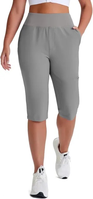 Women's Golf Capri Pants with Zipper Pockets Below The Knee Shorts Lightweight Long Hiking Shorts Knee Length