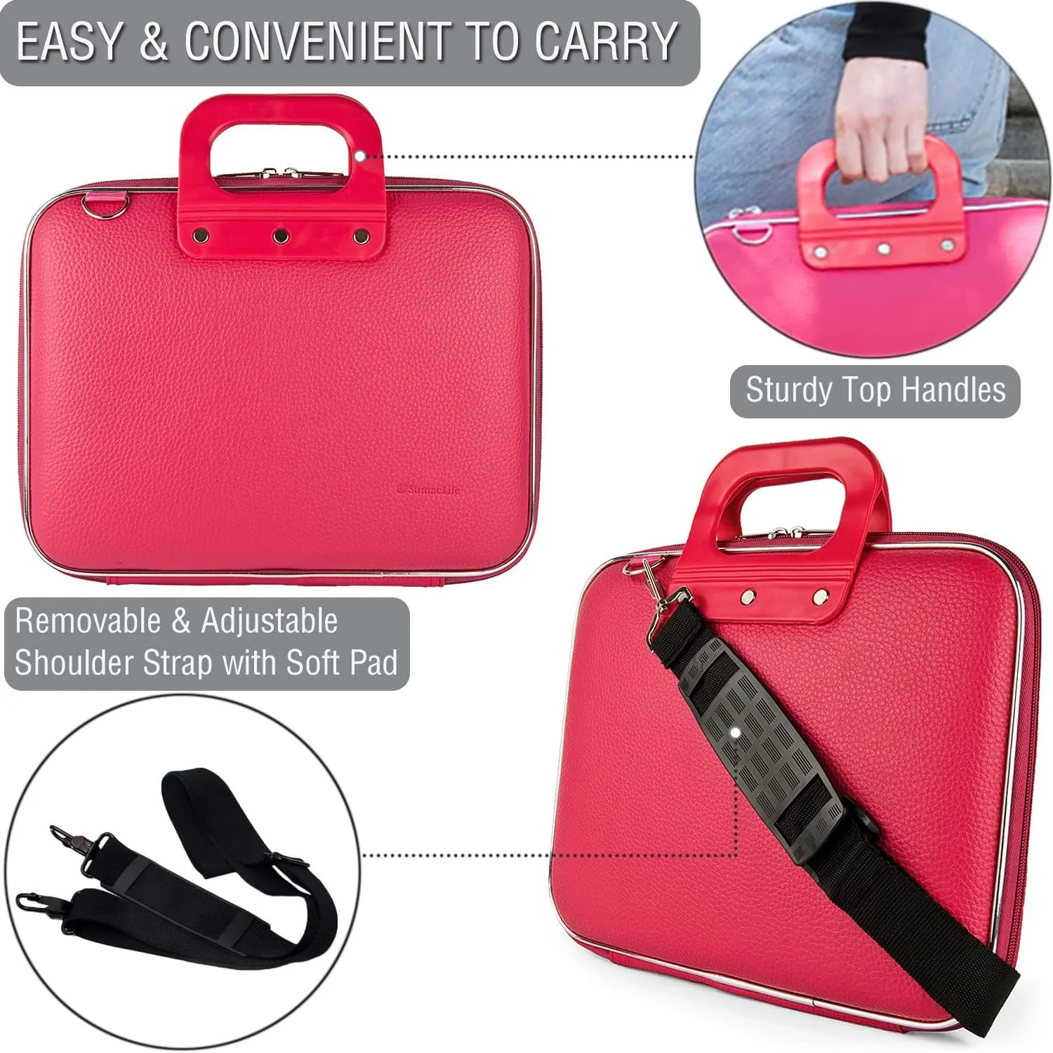 Womens Hard Shell Leather Tablet Case Shoulder Bag with Accessory Pocket for Amazon Fire Max 11, Fire HD 10, iPad Pro Air 11/10.9