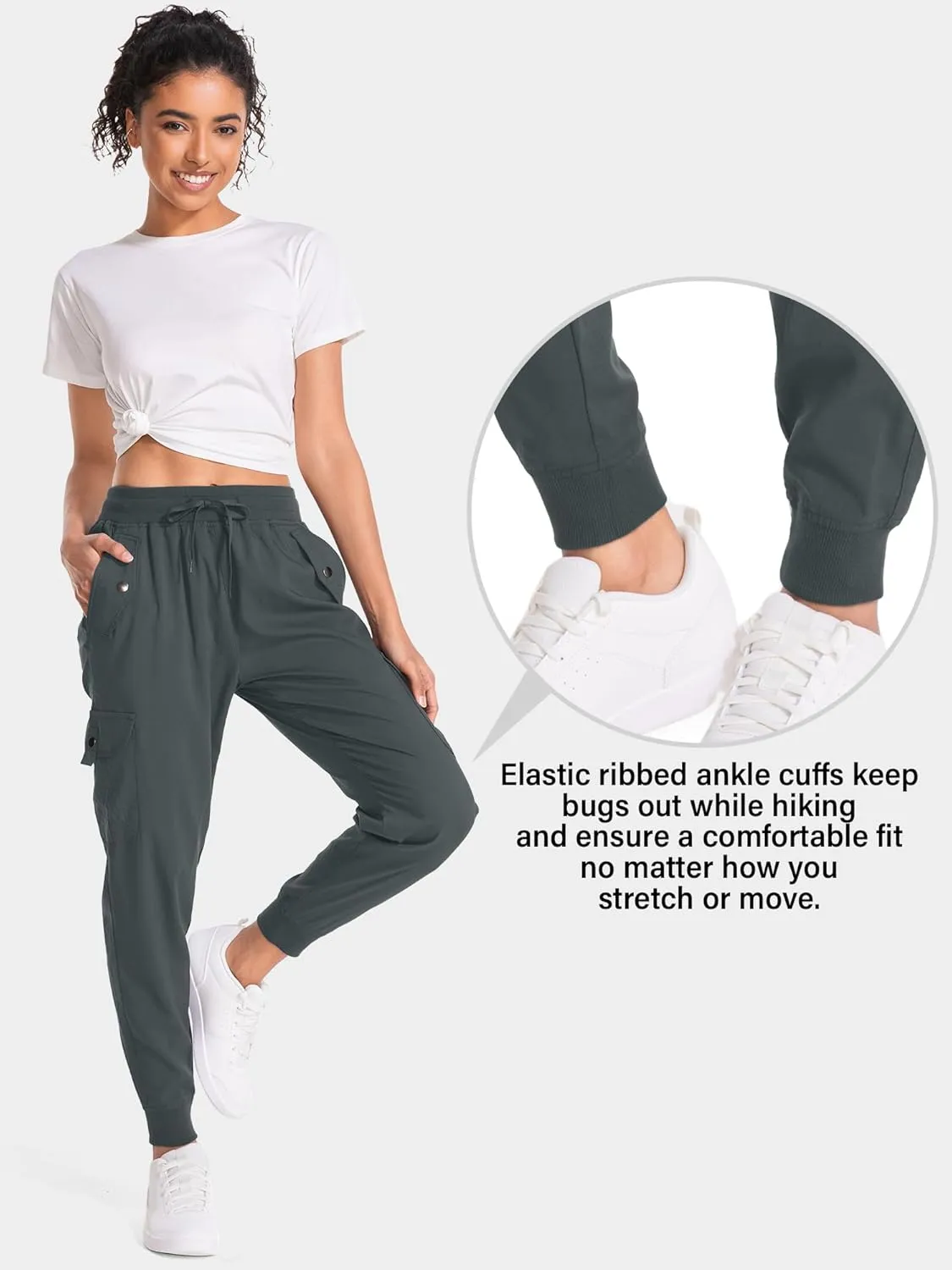 Women's Hiking Cargo Pants Quick Dry Lightweight Elastic Waist Outdoor Trail Safari Golf Casual