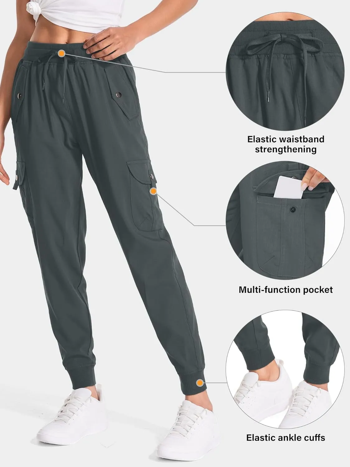 Women's Hiking Cargo Pants Quick Dry Lightweight Elastic Waist Outdoor Trail Safari Golf Casual