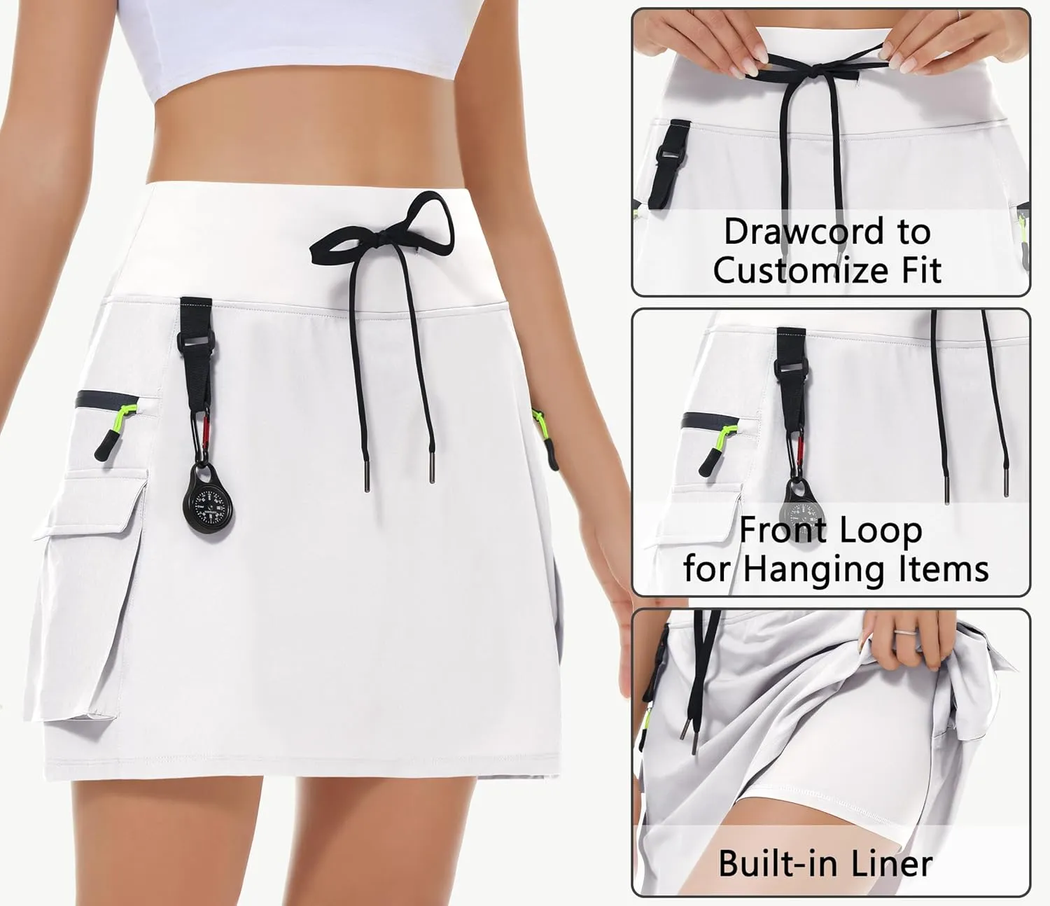 Women's Hiking Cargo Skort Skirt High Waisted Golf Dressy Casual with Zipper Pockets Workout Sport Quick Dry Skirts