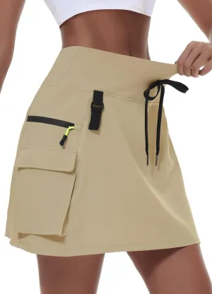 Women's Hiking Cargo Skort Skirt High Waisted Golf Dressy Casual with Zipper Pockets Workout Sport Quick Dry Skirts
