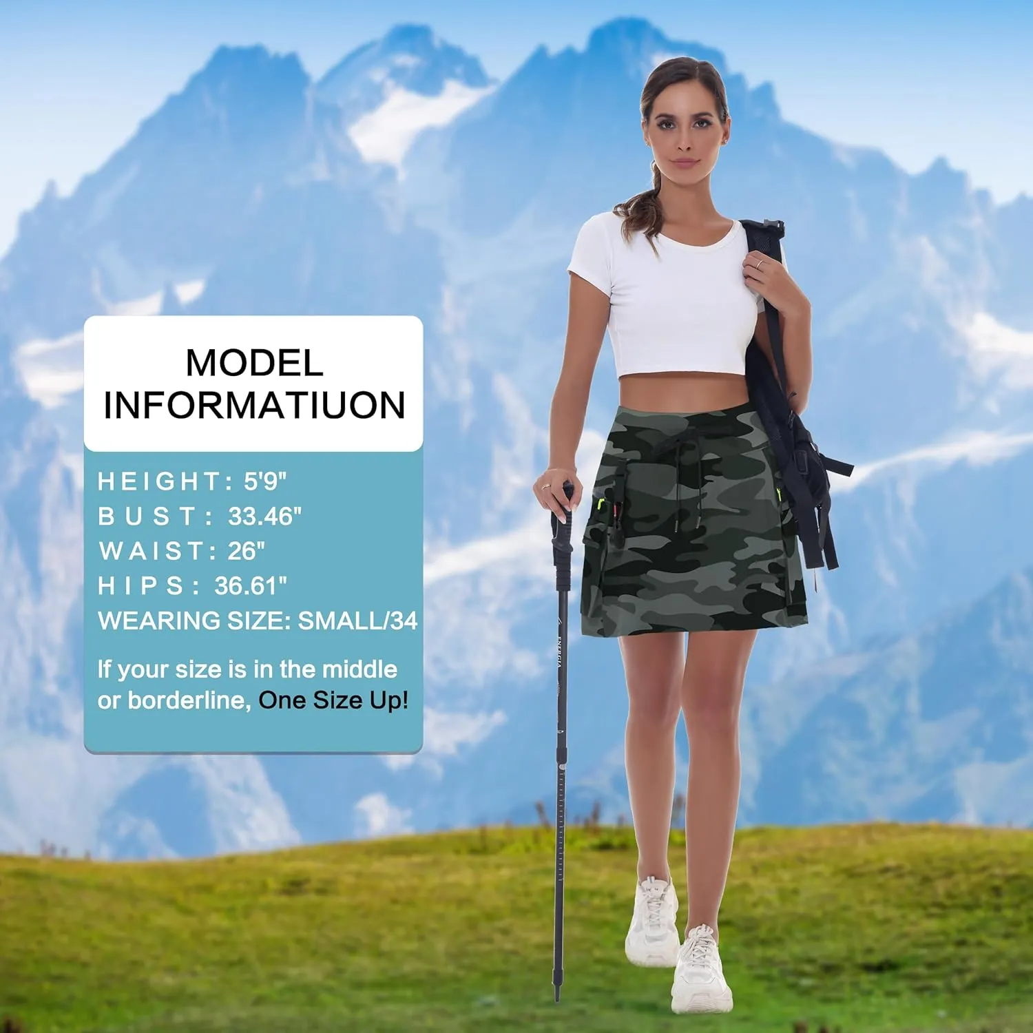 Women's Hiking Cargo Skort Skirt High Waisted Golf Dressy Casual with Zipper Pockets Workout Sport Quick Dry Skirts
