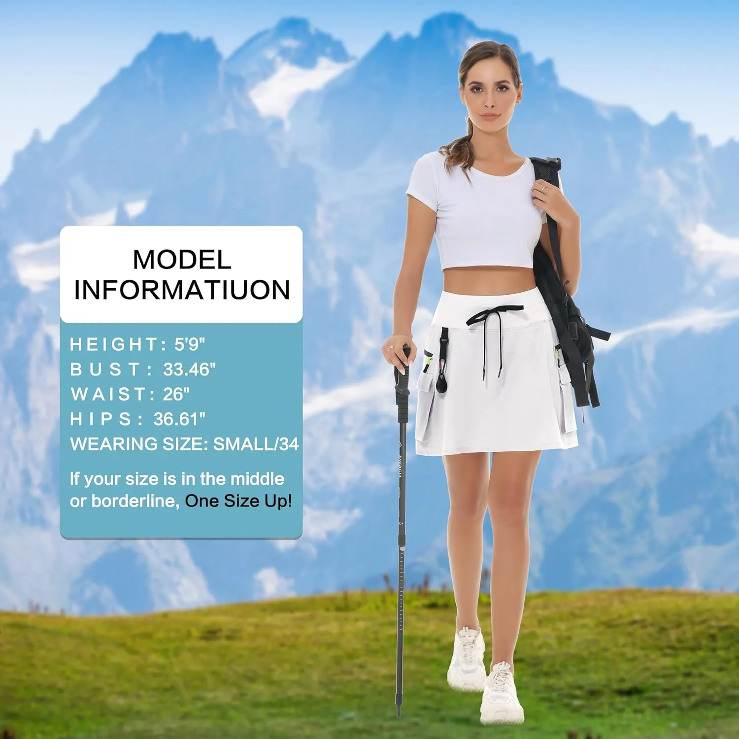 Women's Hiking Cargo Skort Skirt High Waisted Golf Dressy Casual with Zipper Pockets Workout Sport Quick Dry Skirts