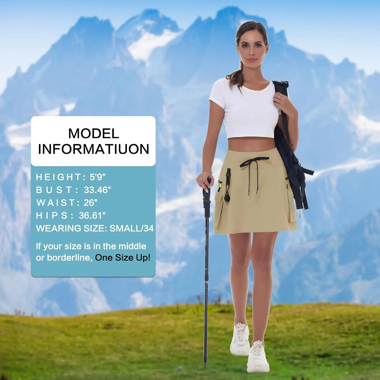 Women's Hiking Cargo Skort Skirt High Waisted Golf Dressy Casual with Zipper Pockets Workout Sport Quick Dry Skirts