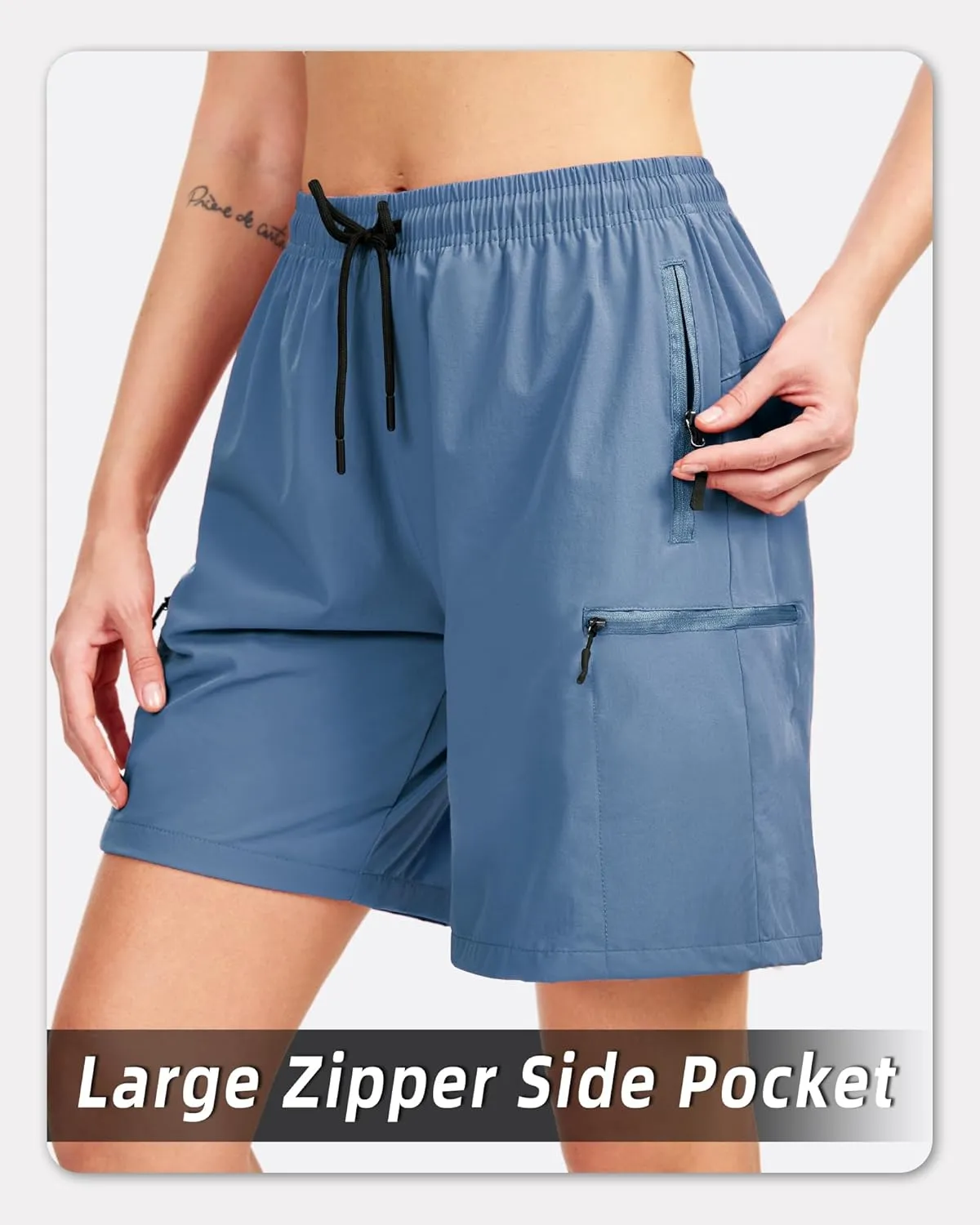 Women's Lightweight Hiking Cargo Shorts Quick Dry Athletic Shorts for Camping Travel Golf with Zipper Pockets