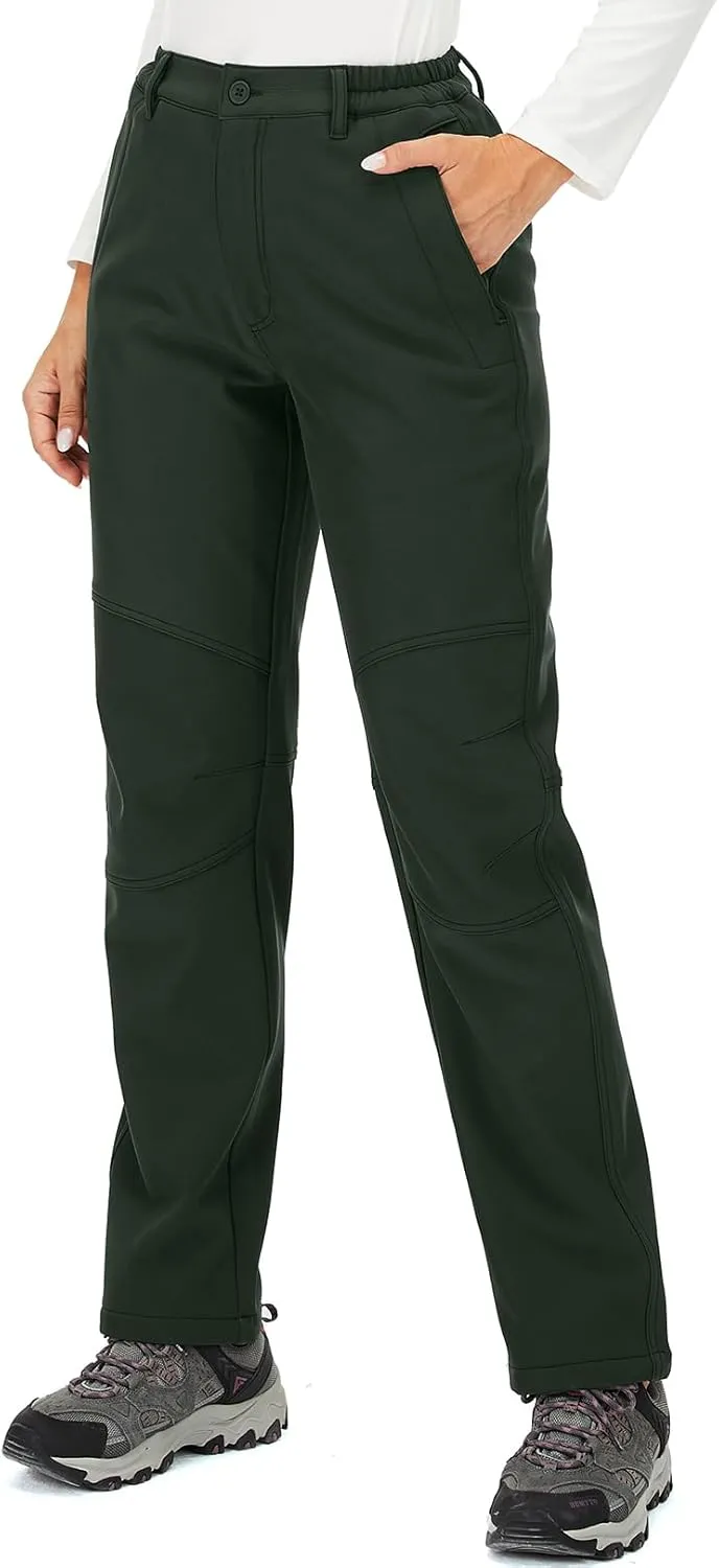 Womens Snow Pants Winter Fleece Lined Waterproof Soft Shell Insulated Outdoor Camping Travel ski Pants,5022,Army Green,18