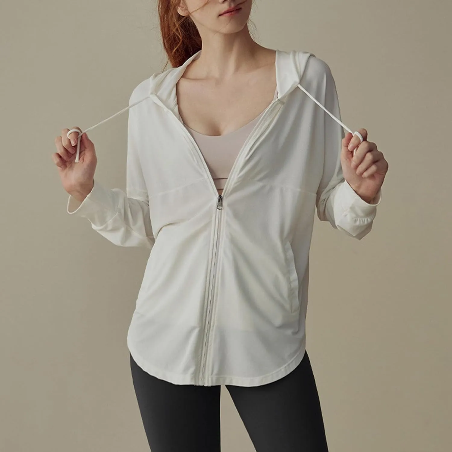 Women's Solid Color Fashion Sun Protection UV Jacket Full Zip Lightweight Jackets Athletic Workout Hoodie Shirt