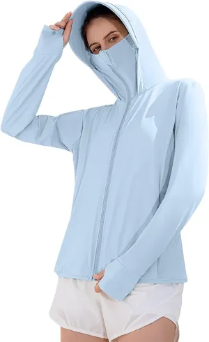 Women's Sun Protection Jacket Lightweight Cooling Long Sleeve Sun Shirt with Hoodie Brim Outdoor Hiking UV Shirts